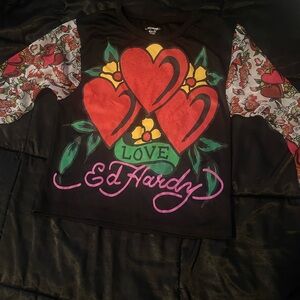 Ed Hardy Black and Multicolor Heart Shirt
